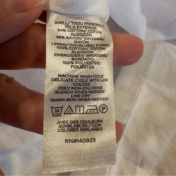 Loft Dot Embroidered Pink & White Puff Sleeve Mini Tiered Swing Dress Size Med - Picture 9 of 9